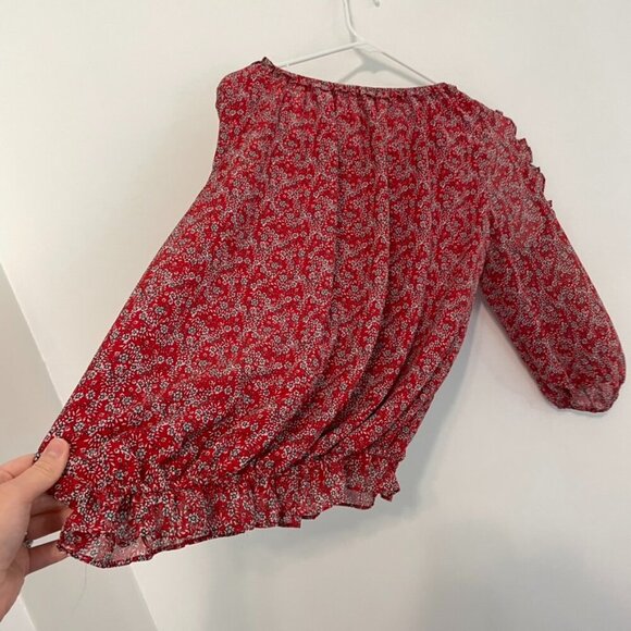 MAX STUDIO Georgette Elbow Sleeve Cold Shoulder Blouse Red White Floral Boho Top - Picture 16 of 16
